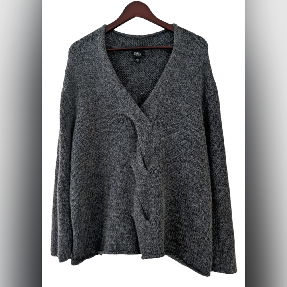 Eileen Fischer Gray V Neck Wool Sweater XL